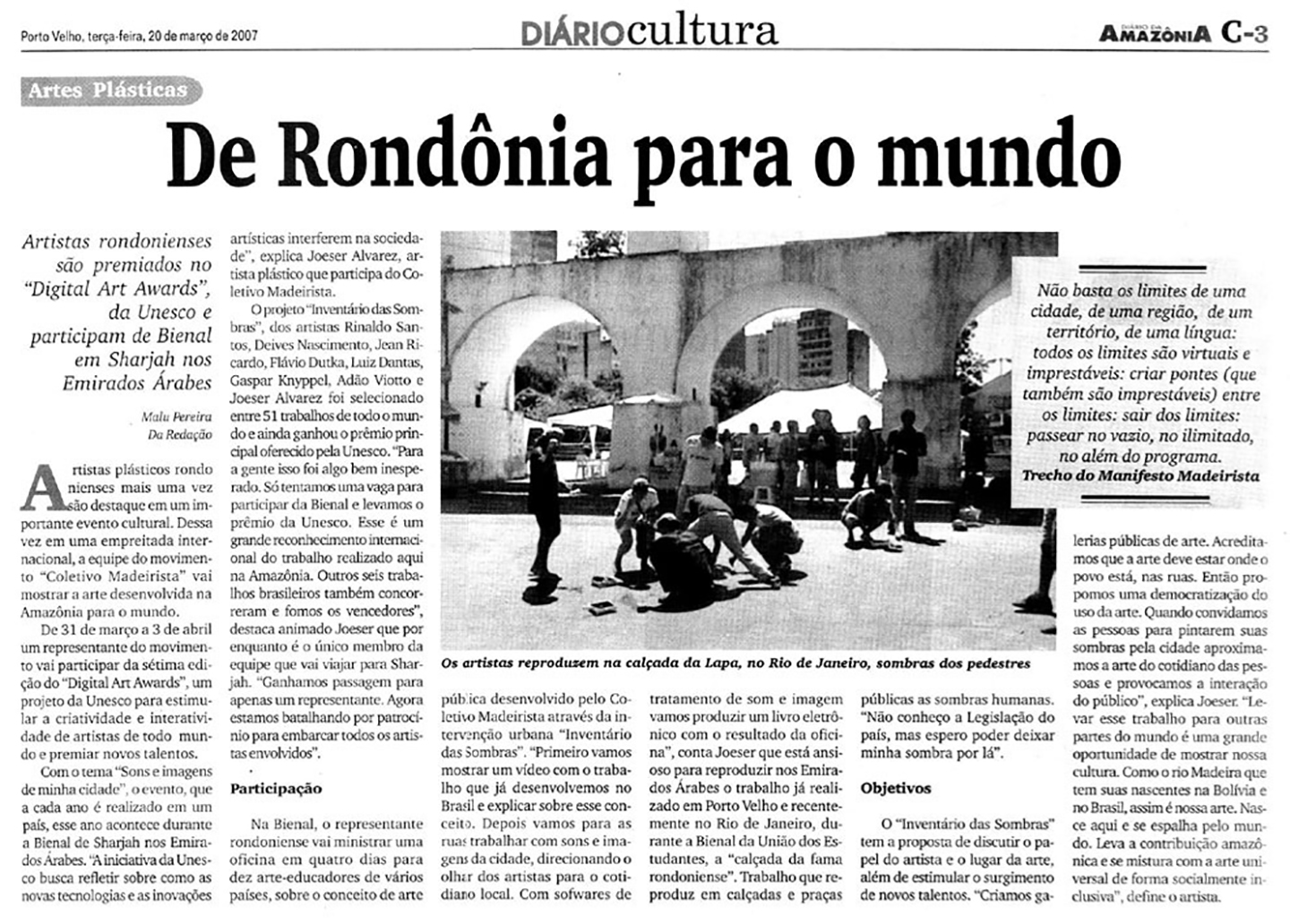 2007 - Jornal Diário da Amazônia - premiação da UNESCO.jpg