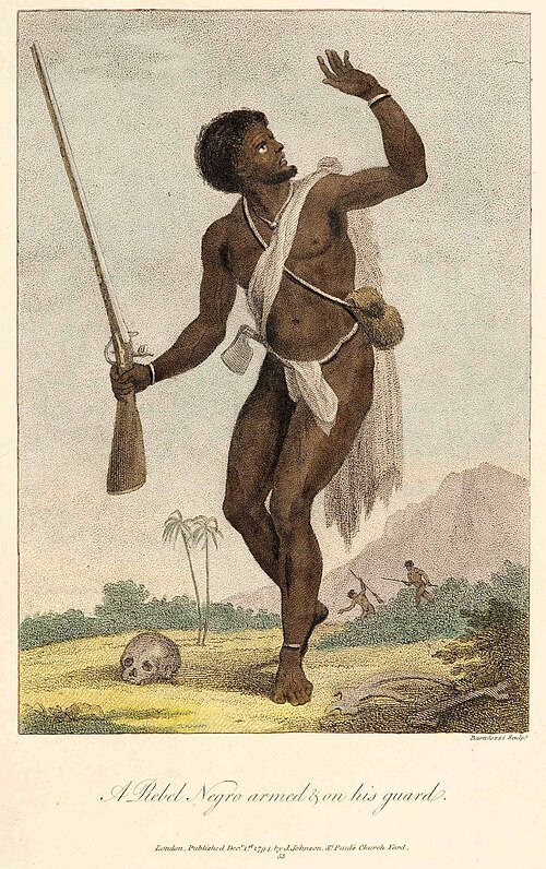 “A Rebel Negro armed and on his guard” — StedmanBartolozzi, 1796.jpg